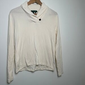 Lauren Ralph Lauren Sweater Women's Small Shawl Collar Leather Button Office